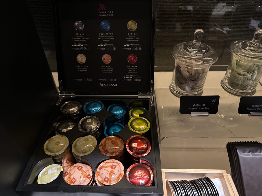 長崎マリオットホテルMクラブラウンジのコーヒーマシン用カプセル
