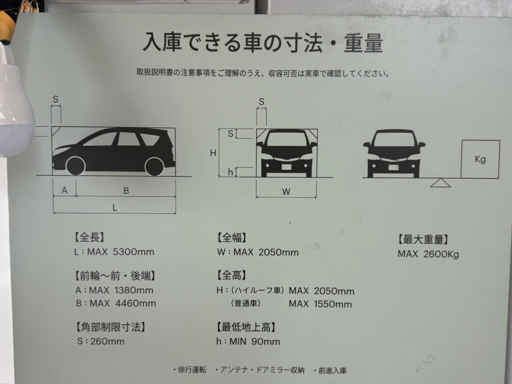 タイムズパーキング（機械式タワーパーキング）の車サイズ
